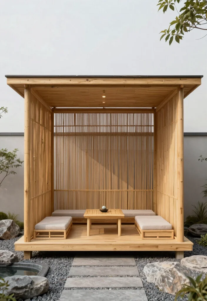 14 Backyard Gazebo Ideas for a Dreamy Relaxing Retreat - 12. Minimalist Zen Gazebo 1