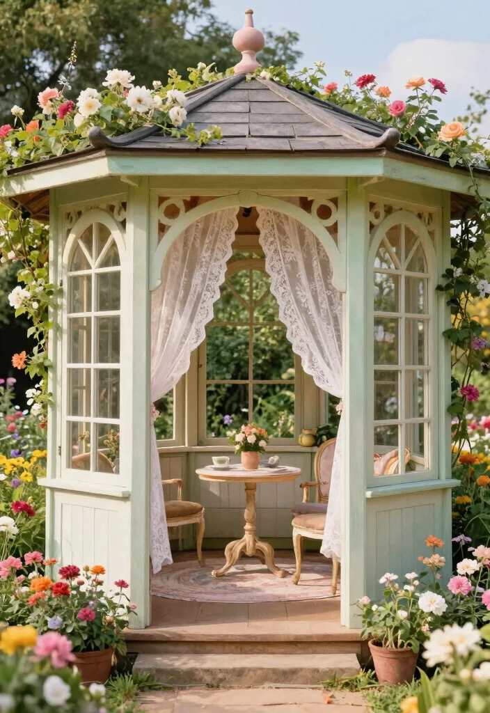14 Backyard Gazebo Ideas for a Dreamy Relaxing Retreat - 13. Charming Cottage Gazebo 1