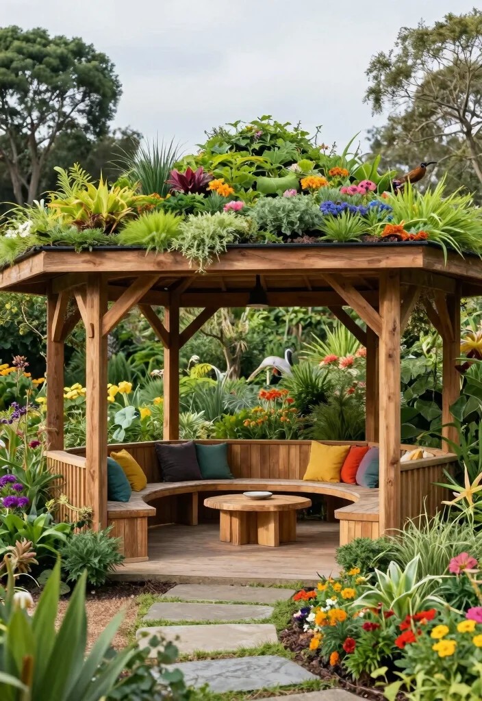 14 Backyard Gazebo Ideas for a Dreamy Relaxing Retreat - 3. Green Roof Gazebo 1