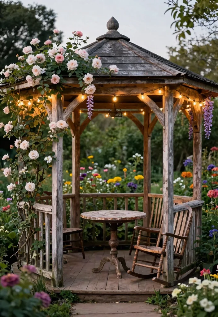 14 Backyard Gazebo Ideas for a Dreamy Relaxing Retreat - 4. Vintage Rustic Gazebo 1