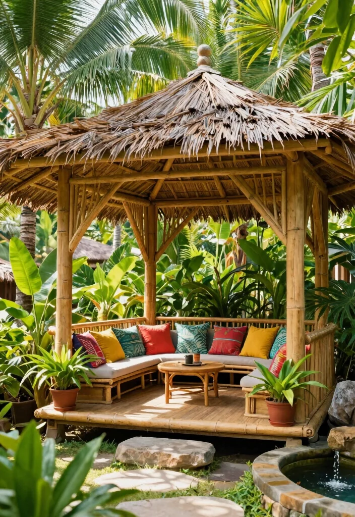 14 Backyard Gazebo Ideas for a Dreamy Relaxing Retreat - 5. Tropical Bamboo Gazebo 1