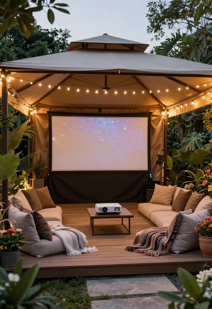 14 Backyard Gazebo Ideas for a Dreamy Relaxing Retreat - 9. Outdoor Movie Gazebo 1