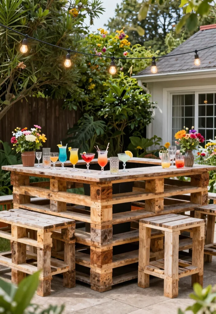 14 Backyard Pallet Ideas That Are Budget-Friendly & Surprisingly Chic - 5. Pallet Bar 1