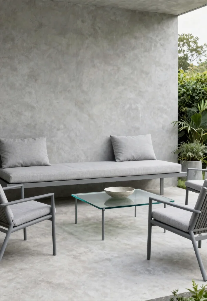 14 Concrete Porch Ideas That Feel Clean & Contemporary - 2. Minimalist Furniture Arrangement 1