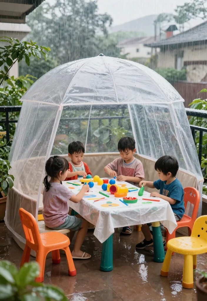 14 Kids Balcony Ideas for a Safe & Playful Mini Paradise - 11. Rainy Day Play Zone 1