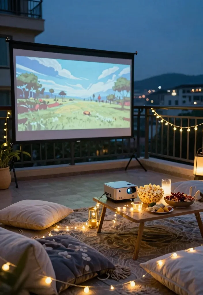 14 Kids Balcony Ideas for a Safe & Playful Mini Paradise - 9. Outdoor Movie Night Setup 1
