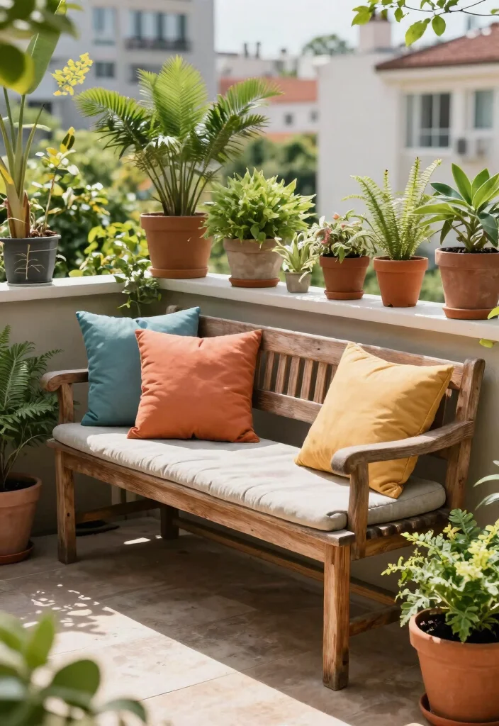 14 Simple Balcony Ideas That Look Effortlessly Stylish 51 14 Simple Balcony Ideas That Look Effortlessly Stylish - 11. Garden Bench Charm 1