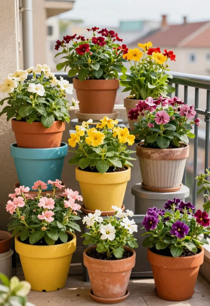 14 Simple Balcony Ideas That Look Effortlessly Stylish 15 14 Simple Balcony Ideas That Look Effortlessly Stylish - 5. Colorful Container Plants 1