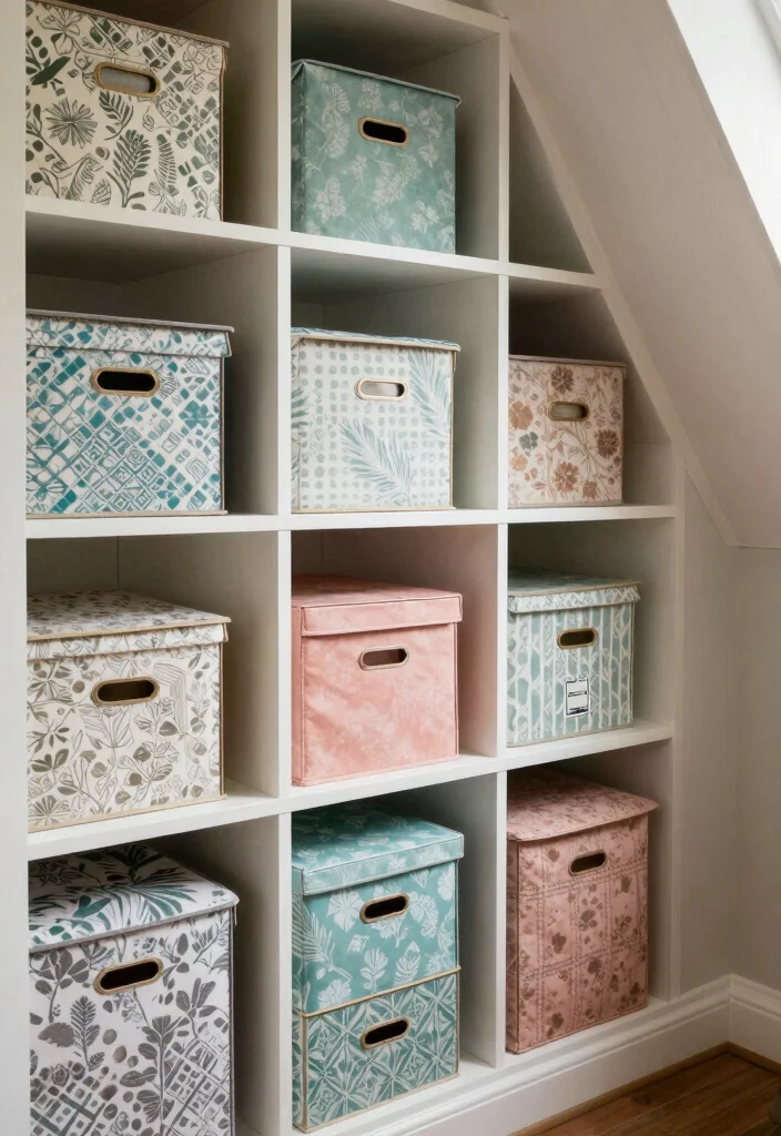 14 Slanted Closet Ideas for Sloped Ceiling Spaces That Actually Work - 14. Decorative Storage Boxes 1