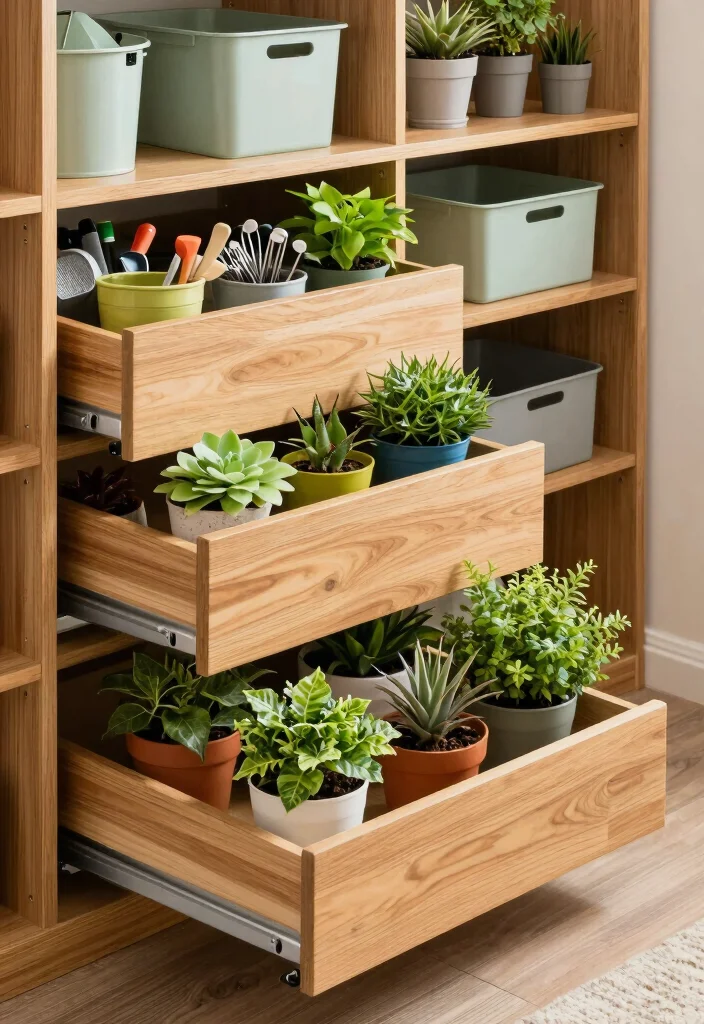 14 Slanted Closet Ideas for Sloped Ceiling Spaces That Actually Work - 4. Roll-Out Plant Drawers 1