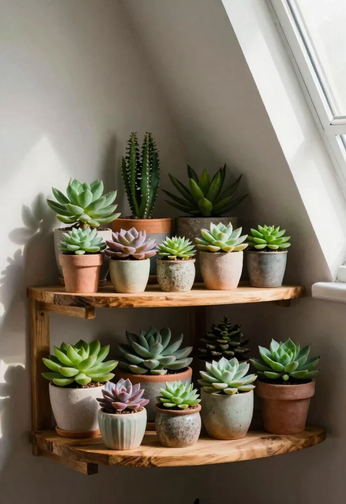 14 Slanted Closet Ideas for Sloped Ceiling Spaces That Actually Work - 5. Corner Shelves for Succulents 1