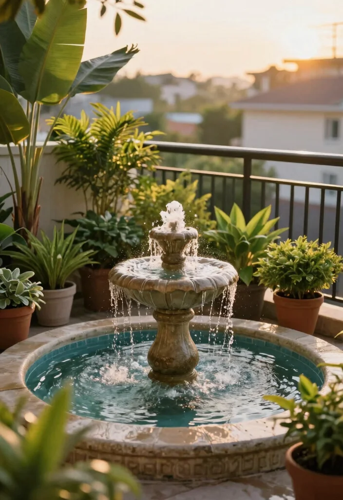 14 Small Closed Balcony Ideas That Feel Bright & Cozy 50 14 Small Closed Balcony Ideas That Feel Bright & Cozy - 10. Incorporate a Small Water Feature 1
