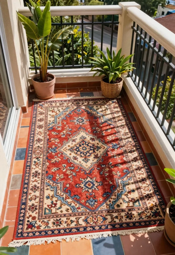 14 Small Closed Balcony Ideas That Feel Bright & Cozy 62 14 Small Closed Balcony Ideas That Feel Bright & Cozy - 12. Use Patterned Flooring for Interest 1