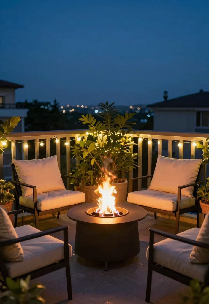 14 Small Closed Balcony Ideas That Feel Bright & Cozy 64 14 Small Closed Balcony Ideas That Feel Bright & Cozy - 14. Cozy Fire Pit for Warmth 1