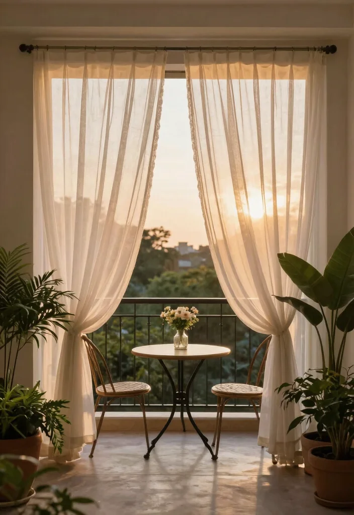 14 Small Closed Balcony Ideas That Feel Bright & Cozy 3 14 Small Closed Balcony Ideas That Feel Bright & Cozy - 3. Create a Canopy with Drapes 1