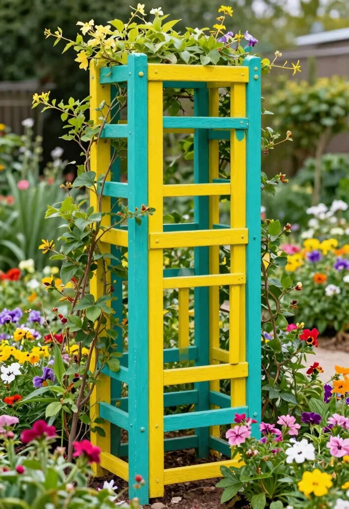 14 Trellis Fence Ideas That Add Charm & Privacy 63 14 Trellis Fence Ideas That Add Charm & Privacy - 13. Colorful Painted Trellis 1