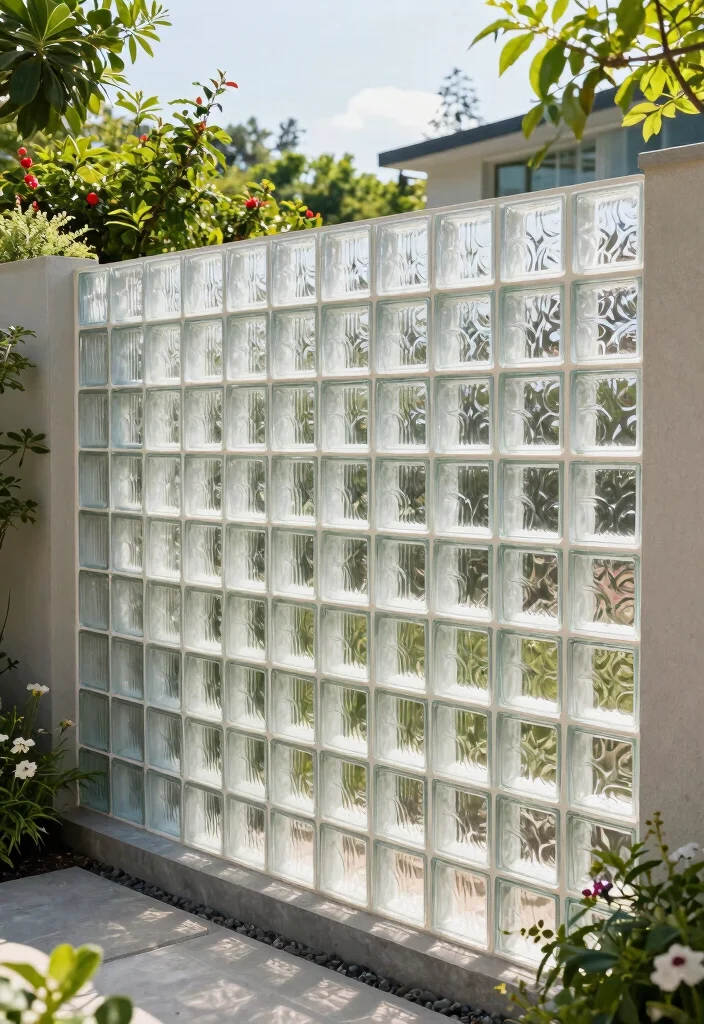 15 Block Fence Ideas That Feel Modern & Secure - 11. Glass Block Fence 1