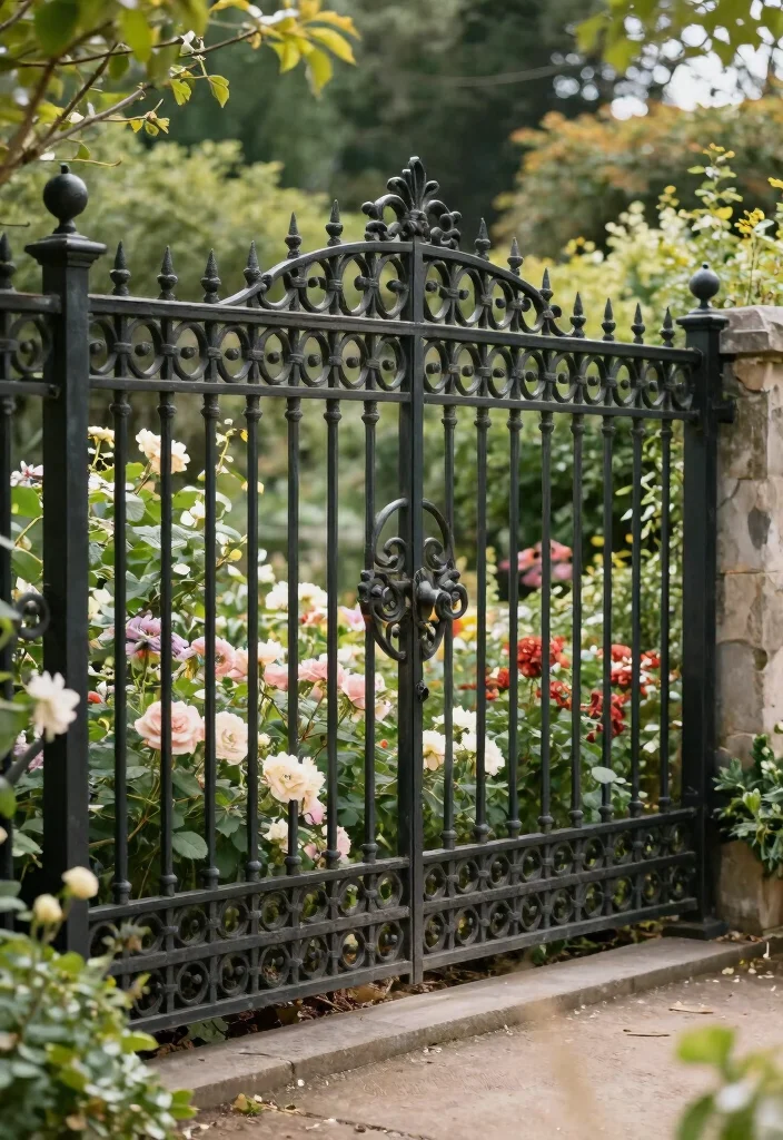 15 Block Fence Ideas That Feel Modern & Secure - 13. Artistic Wrought Iron Fence 1