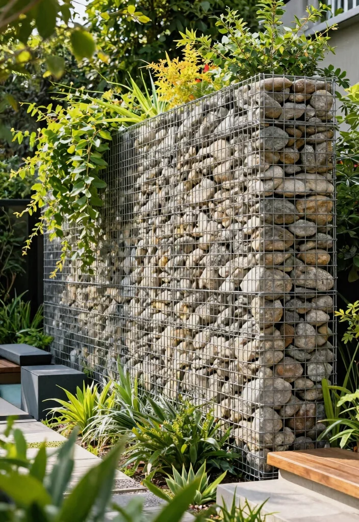 15 Block Fence Ideas That Feel Modern & Secure - 3. Gabion Wall Fence 1