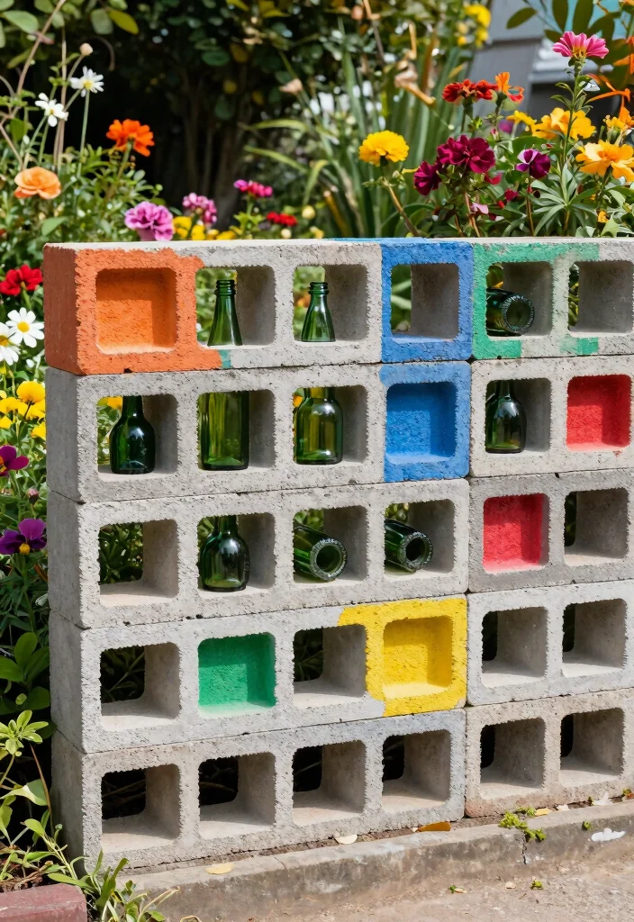 15 Block Fence Ideas That Feel Modern & Secure - 9. Artistic Concrete Block Fence 1