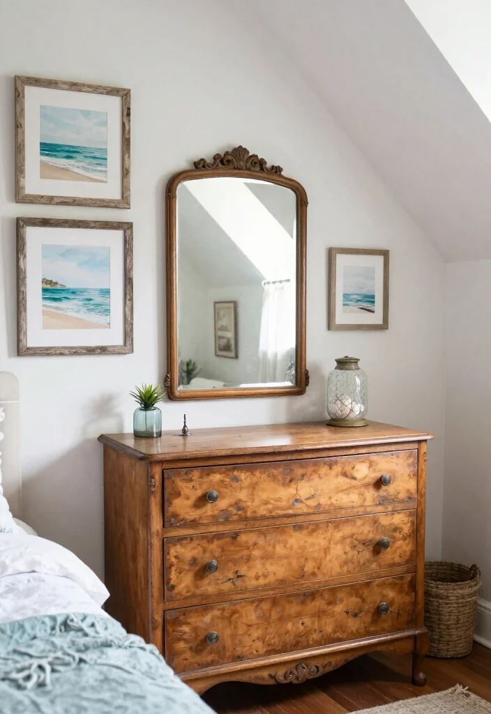 15 Cape Cod Bedroom Ideas With Sloped Ceiling Charm - 6. Vintage Finds Decor 1