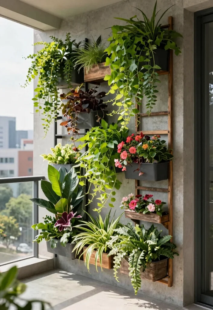 15 Concrete Balcony Ideas That Look Modern & Luxe - 1. Vertical Garden Wonders 1