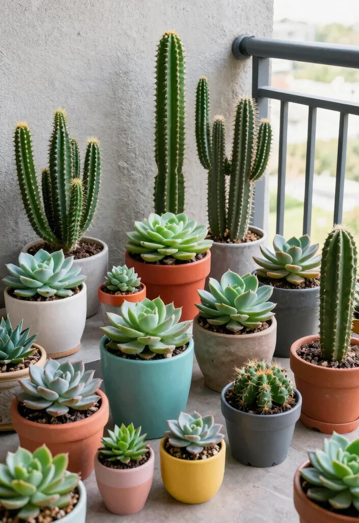 15 Concrete Balcony Ideas That Look Modern & Luxe - 12. Succulent and Cacti Displays 1