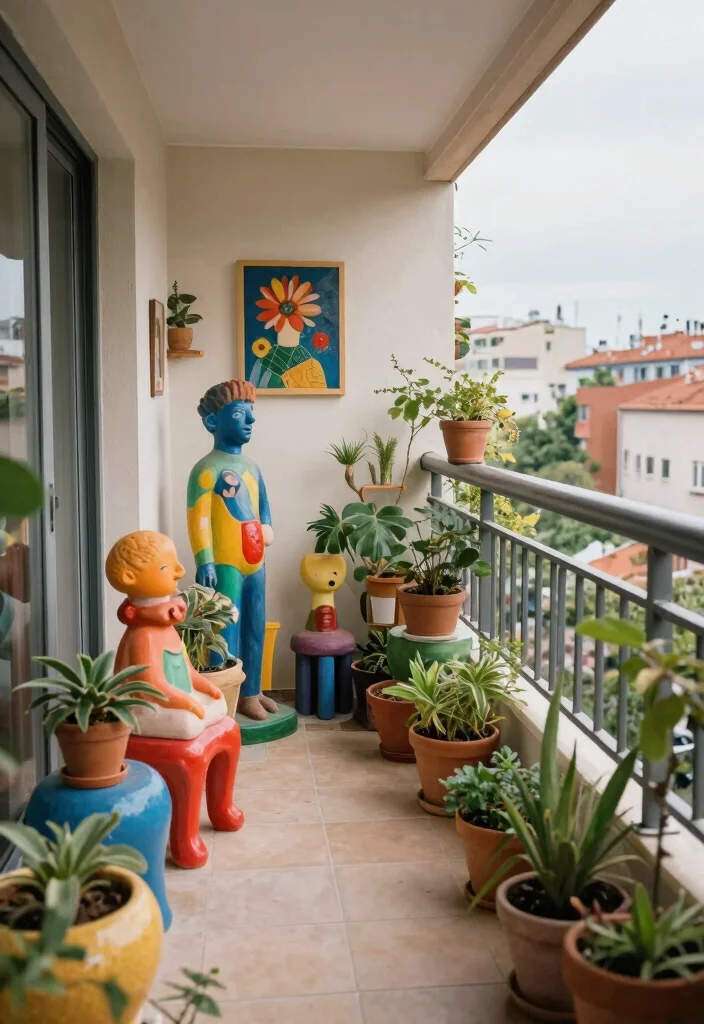 15 Concrete Balcony Ideas That Look Modern & Luxe - 8. Incorporate Art Elements 1