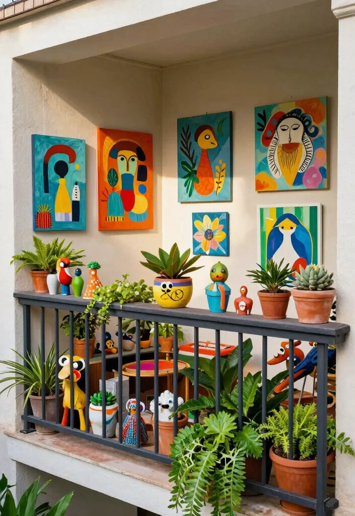 15 Cute Balcony Ideas That Make Small Spaces Feel Magical - 13. Artistic Displays 1