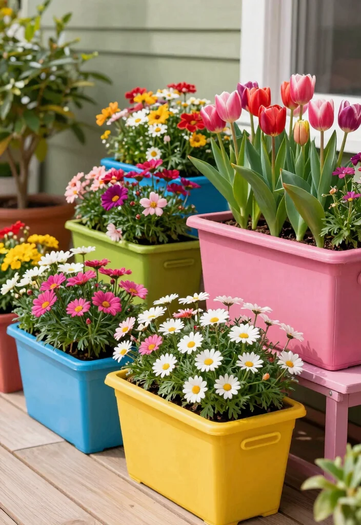 15 Deck Planter Ideas That Add Instant Color & Texture 64 15 Deck Planter Ideas That Add Instant Color & Texture - 14. Brightly Painted Planters 1