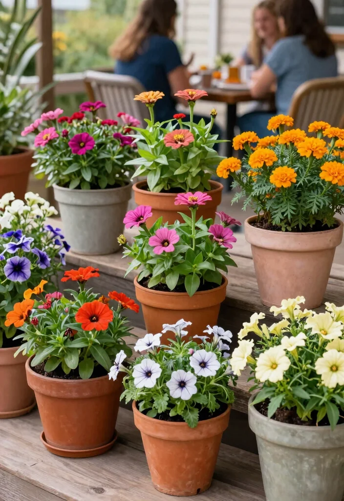 15 Deck Planter Ideas That Add Instant Color & Texture 37 15 Deck Planter Ideas That Add Instant Color & Texture - 7. Colorful Pot Displays 1