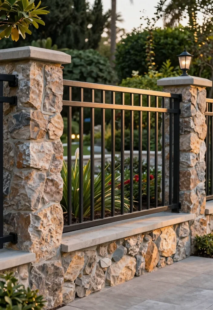 15 Front Fence Ideas That Instantly Upgrade Your Home's Exterior - 5. Stone and Metal Combination 1