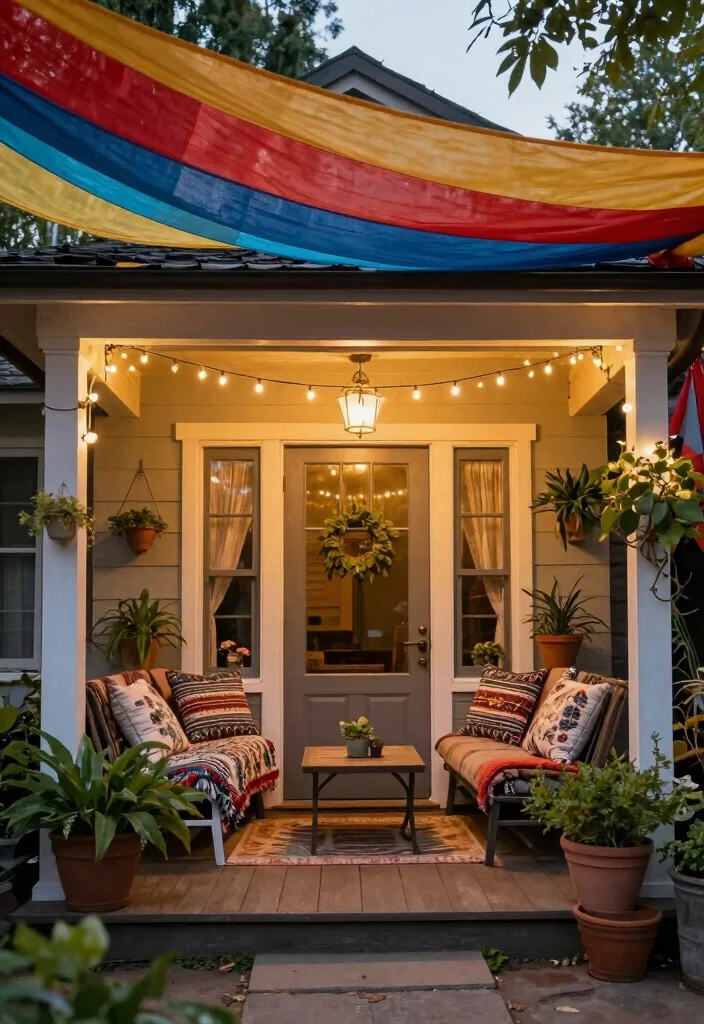 15 Front Porch Roof Ideas That Boost Curb Appeal Fast - 8. Fabric Canopy 1