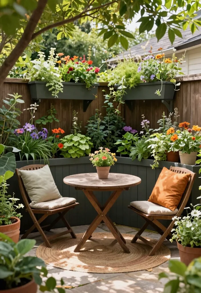15 L Shaped Backyard Layout Ideas That Maximize Every Corner - 1. Cozy Corner Seating with Vertical Planters 1