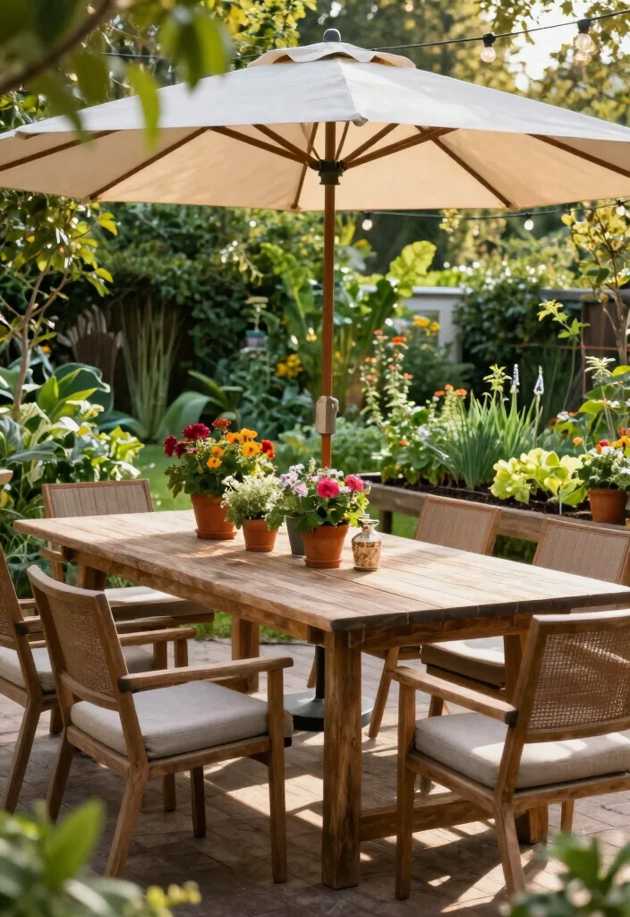 15 L Shaped Backyard Layout Ideas That Maximize Every Corner - 3. Multi-Functional Outdoor Dining and Garden Space 1