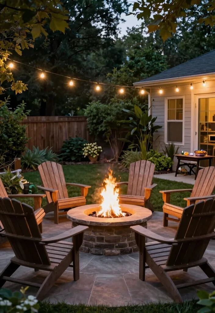 15 L Shaped Backyard Layout Ideas That Maximize Every Corner - 5. Inviting Fire Pit Area Surrounded by Greenery 1