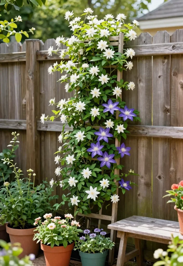 15 L Shaped Backyard Layout Ideas That Maximize Every Corner - 6. Vertical Trellis for Climbing Plants 1