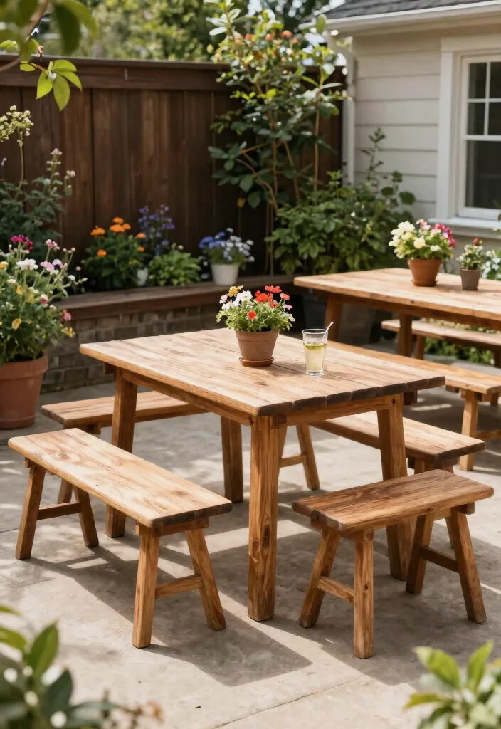 15 L Shaped Backyard Layout Ideas That Maximize Every Corner - 7. Garden Nesting Tables for Flexibility 1