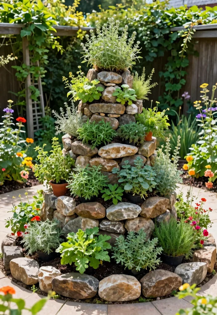 15 L Shaped Backyard Layout Ideas That Maximize Every Corner - 8. Herb Spiral for an Aesthetic Touch 1