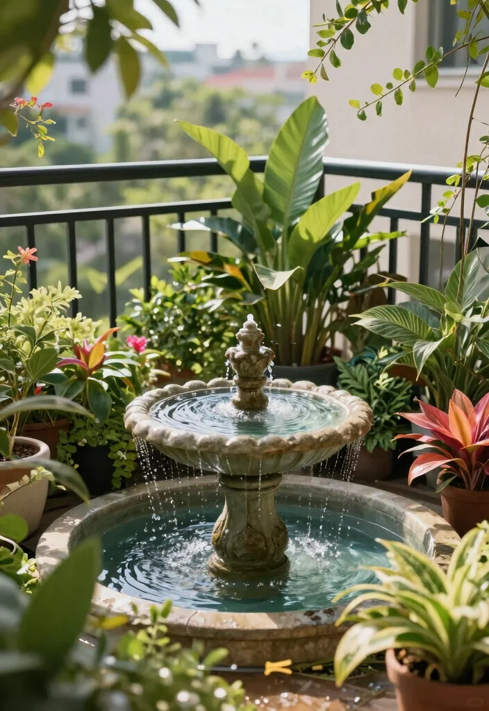15 Living Room Balcony Ideas That Blend Indoor & Outdoor Beauty - 10. Incorporating Water Features 1