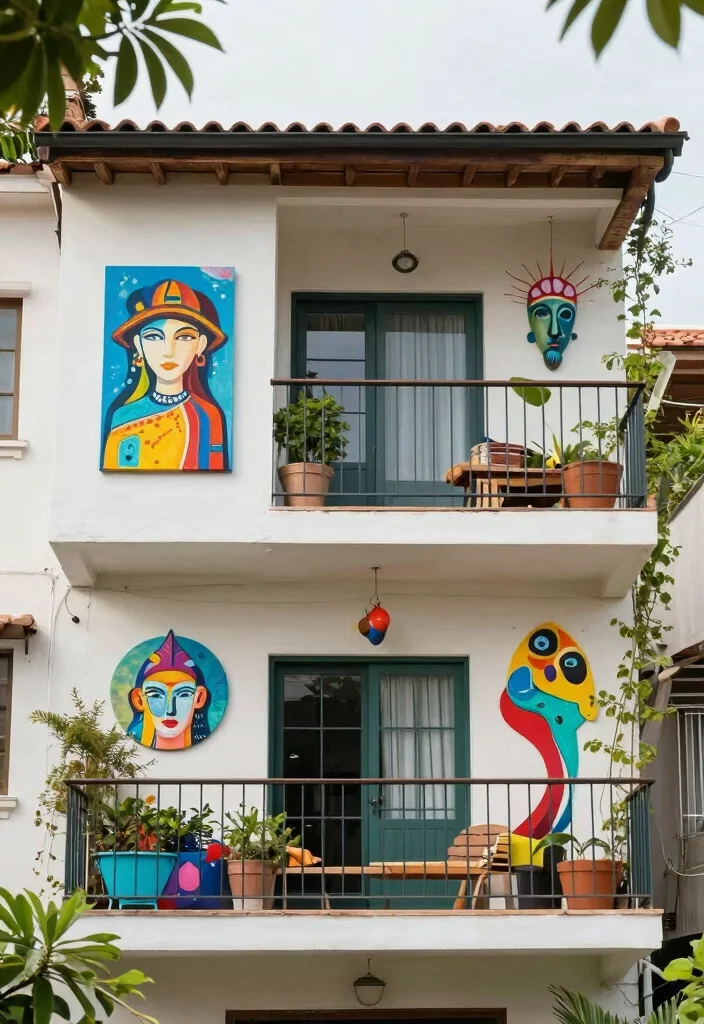 15 Living Room Balcony Ideas That Blend Indoor & Outdoor Beauty - 14. Artistic Elements 1