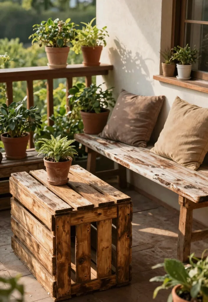 15 Living Room Balcony Ideas That Blend Indoor & Outdoor Beauty - 5. Rustic Charm with Wood Accents 1