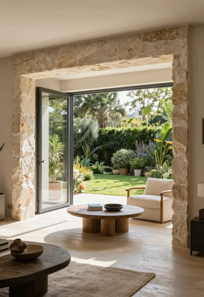 15 Patio Sliding Doors Ideas That Blur the Line Between Indoors & Out - 10. Sliding Doors Framed in Natural Stone 1