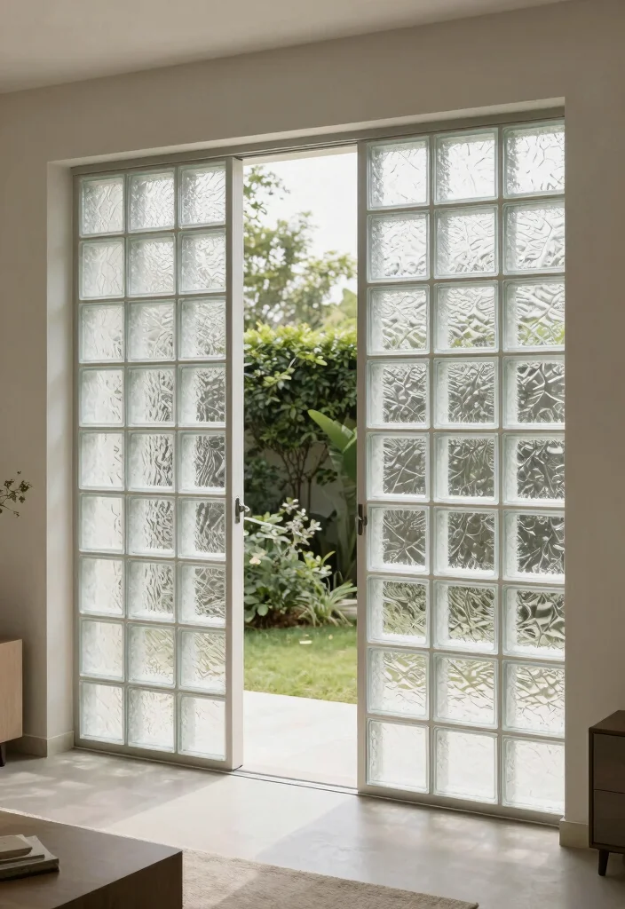 15 Patio Sliding Doors Ideas That Blur the Line Between Indoors & Out - 12. Glass Block Sliding Doors for Unique Style 1