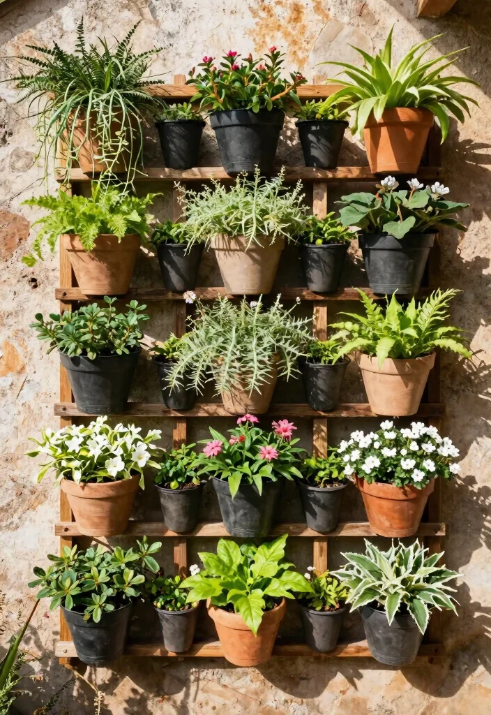 15 Rock Flower Beds With Potted Plants Garden Ideas for a Stunning Yard - 10. Vertical Garden Inspiration 1
