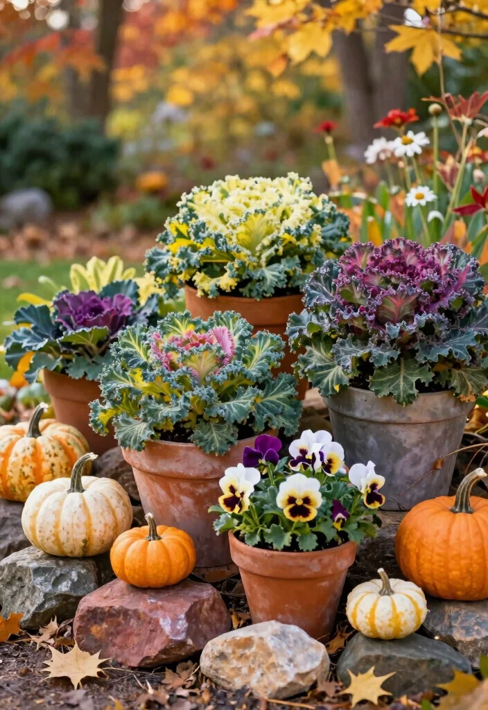 15 Rock Flower Beds With Potted Plants Garden Ideas for a Stunning Yard - 11. Seasonal Showstoppers: Fall Foliage 1