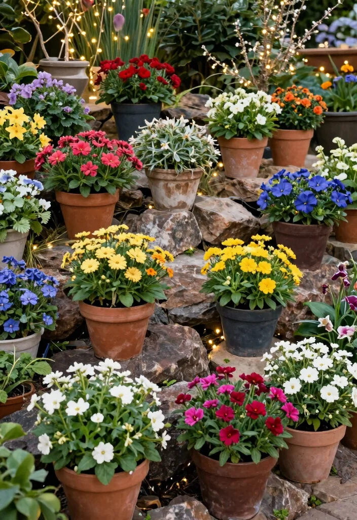 15 Rock Flower Beds With Potted Plants Garden Ideas for a Stunning Yard - 15. Charming Seasonal Displays 1