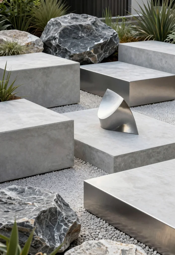 15 Rock Flower Beds With Potted Plants Garden Ideas for a Stunning Yard - 5. Modern Sculptural Elements 1
