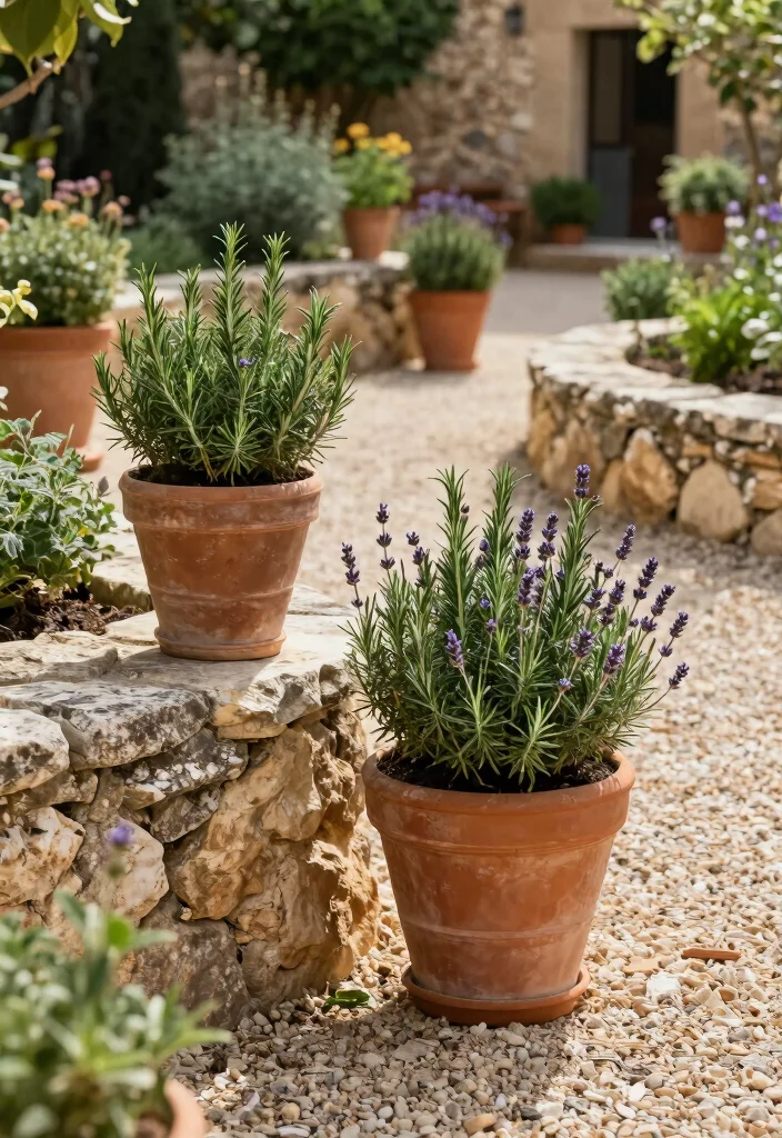 15 Rock Flower Beds With Potted Plants Garden Ideas for a Stunning Yard - 8. Elegant Mediterranean Style 1