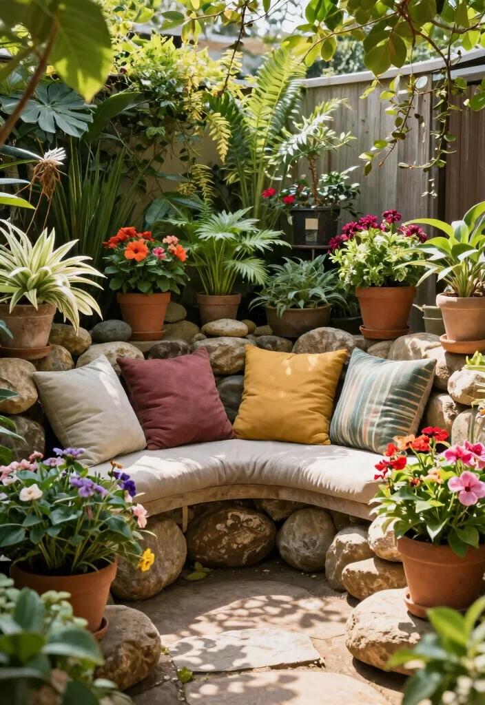 15 Rock Flower Beds With Potted Plants Garden Ideas for a Stunning Yard - 9. Cozy Container Nooks 1